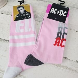 2 Pairs AC/DC and Elvis Presley Unisex Crew Pink Socks Set